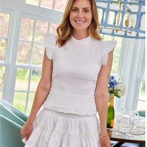 Sail to Sable White Smocked Ruffled Blouse NWOT